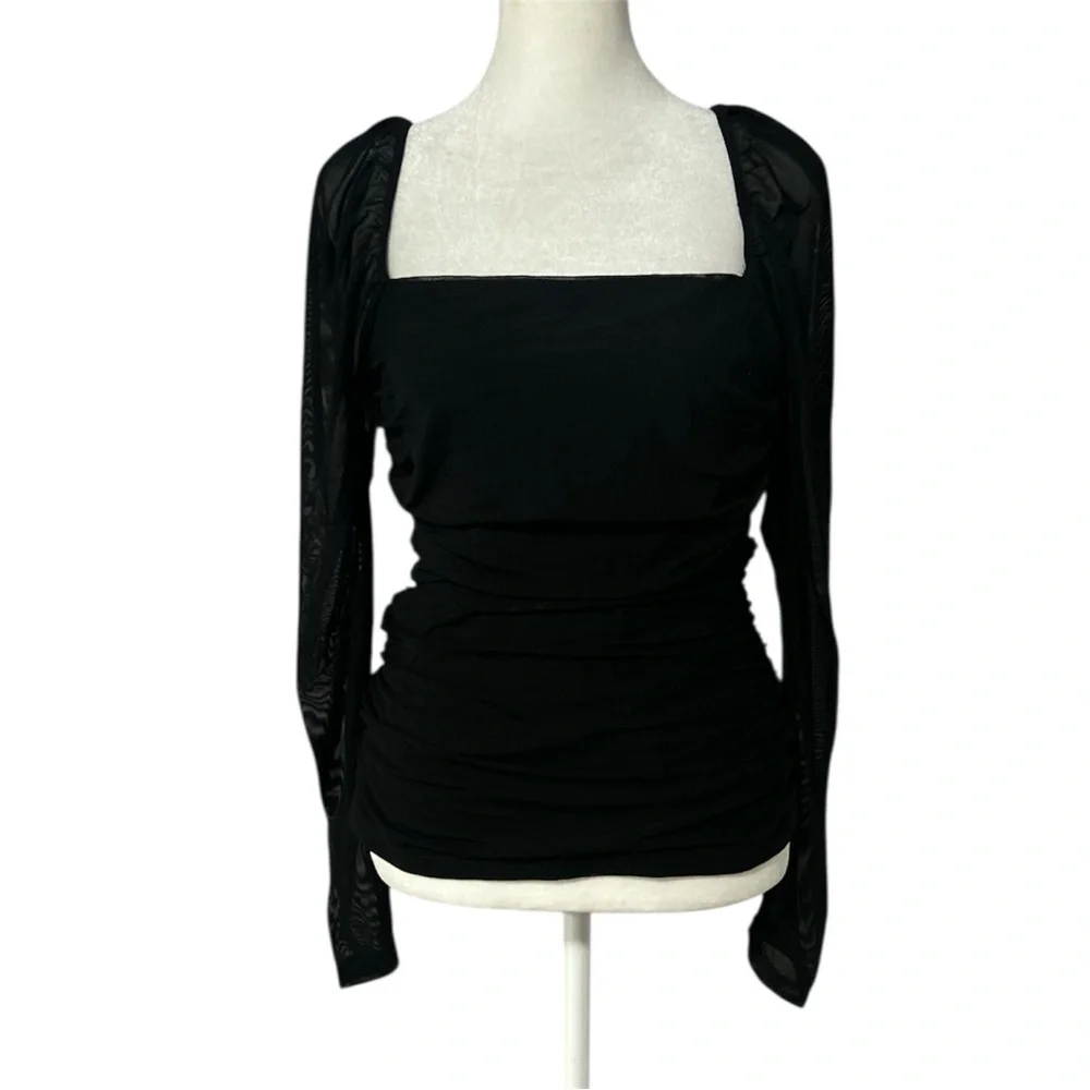 New York & Company square neck rushed long sleeve - Picture 3 of 8
